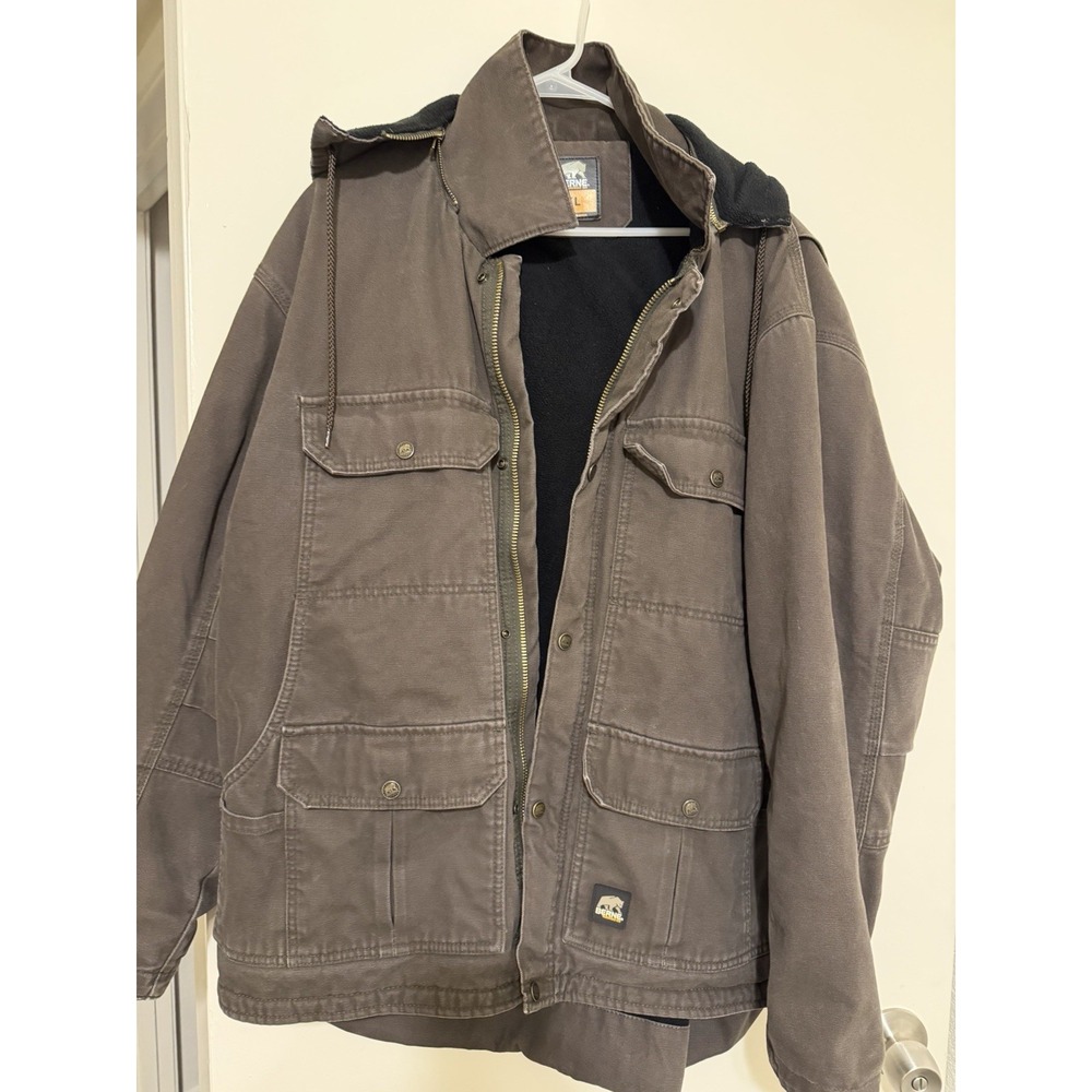 Berne Men's Solid Brown Hooded Workwear Overcoat Jacket Zip/Button XL 44"